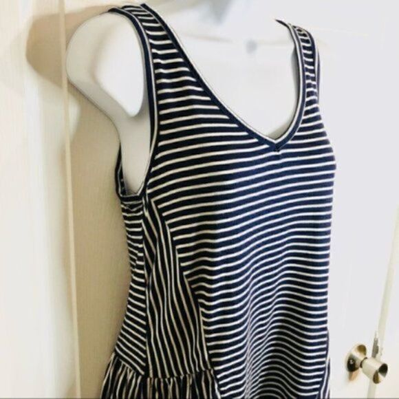 Modcloth Stripe Ruffle Tank Top In Every Direction Knit Navy Blue Cream White S - Picture 8 of 12